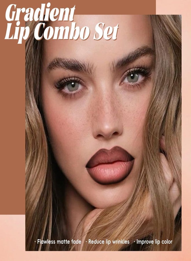 Noerrors 2PCS Gradient Lip Liner and Lipstick Lip Combo Set for Women, Brown Plumping Lip Liner Pencil & Nude Matte Lip Balm, Waterproof Long-Lasting Smudge-Proof Velvet Lip Makeup Kit for beginner - Image 2